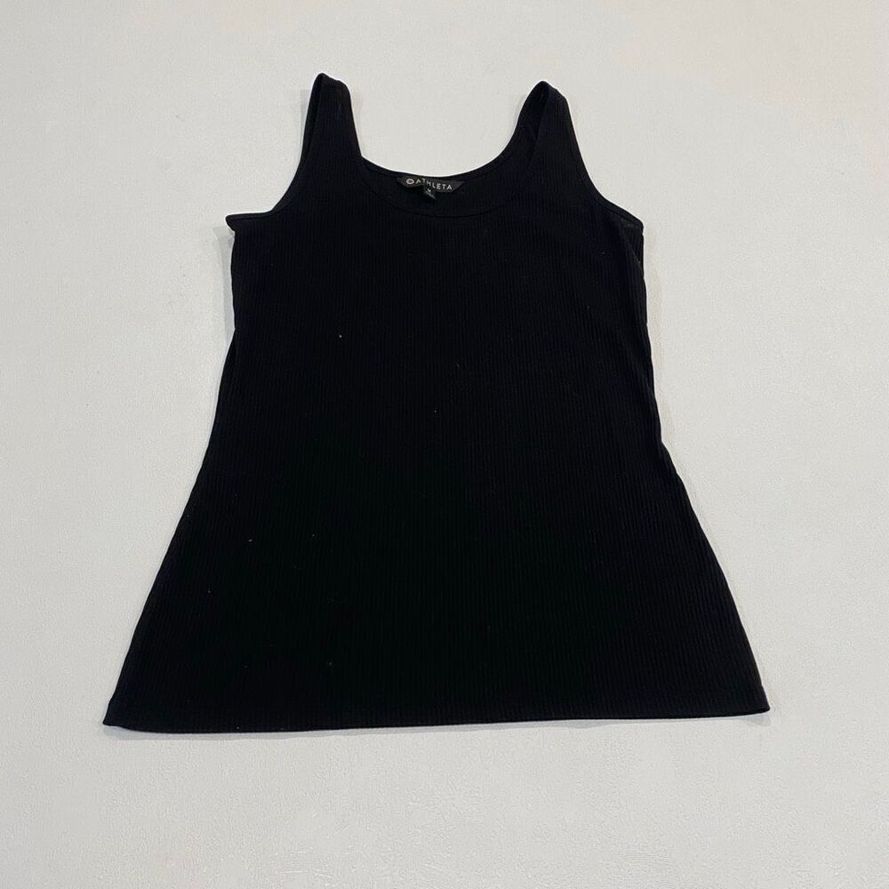 Athleta Ribbed Tank Top M | Black Scoop Neck Longline Activewear Top